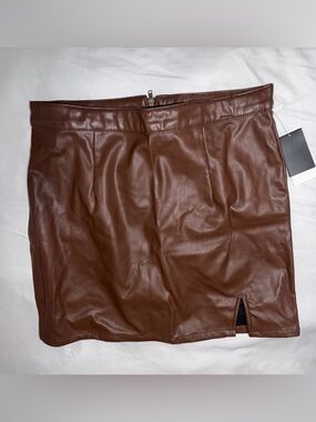 Brown Faux Leather Mini Skirt